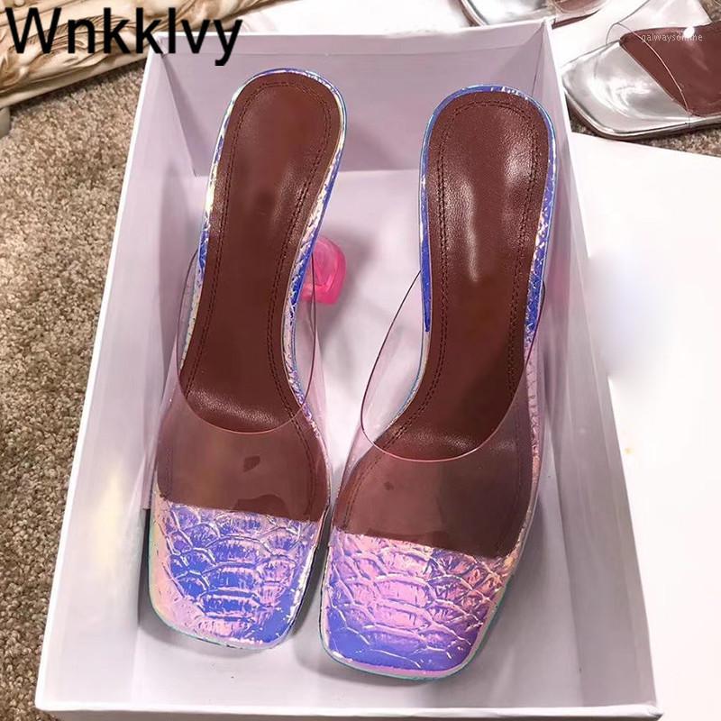 

Fluorescence green color sandals women thin high heels clear PVC Crystal shoes vocation dress party slippers summer sandalias1, Purple