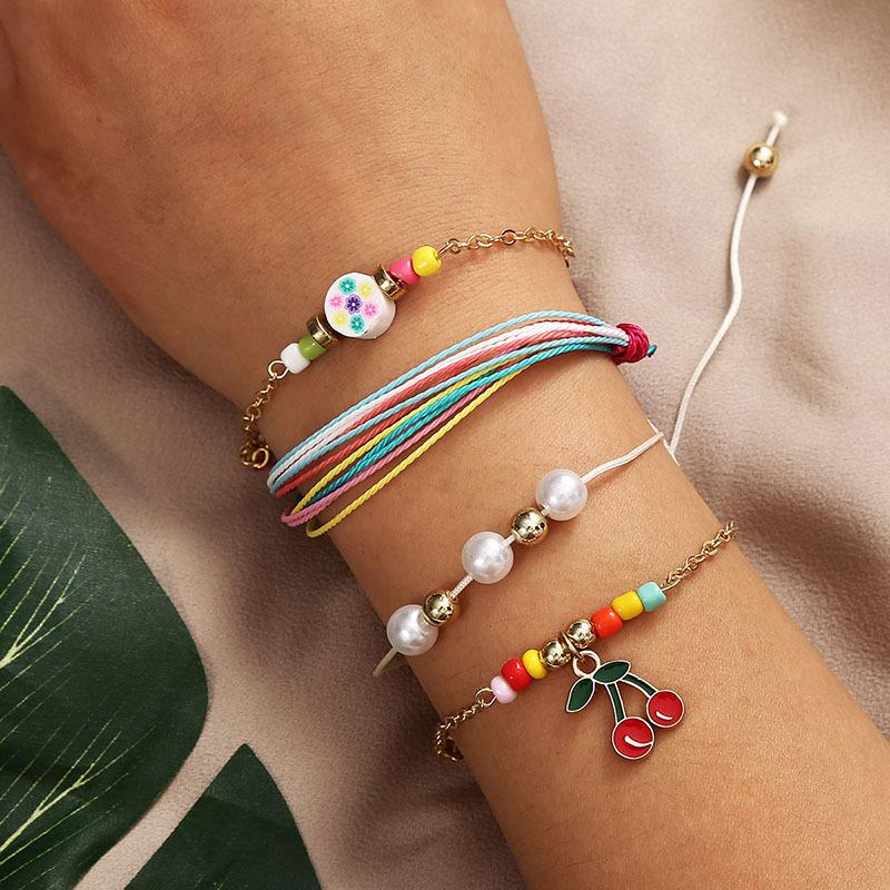 

Charm Bracelets Handmade Woven Tassels Cherry Opending Bracelet Adjustable Rope Chain For Couple Women Friendship Beads Bangle Jewelry S Et