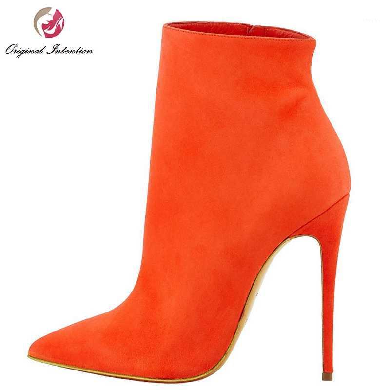 

Original Intention Stylish Women Ankle Boots Flock Pointed Toe Thin High Heels Boots Comfortable Shoes Woman Plus US Size 4-151, Vk02181
