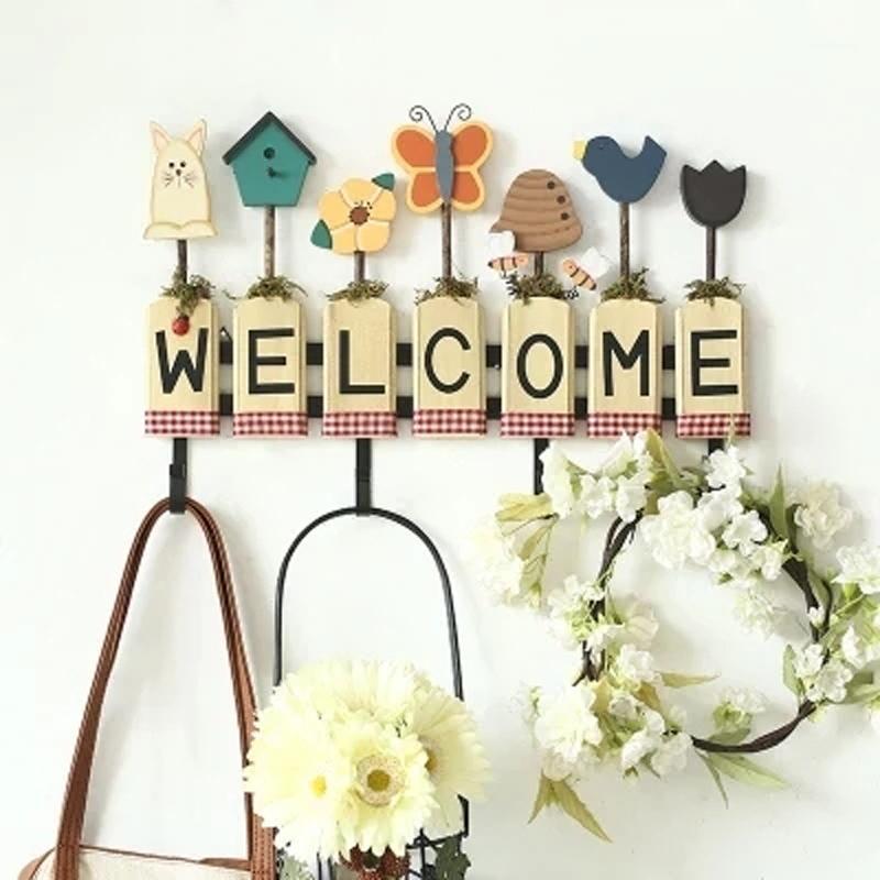 

Idyllic American country wooden crafts hooks home decorations ornaments welcome to the wall decoration1