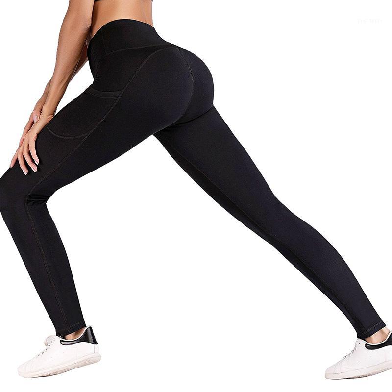 

Women quick-drying sports running yoga fitness leggings female gym solid color non see through yoga pants with pockets1, Black