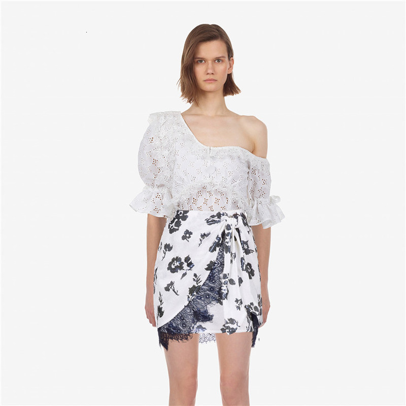 

New 2021 Summer Auto Portrait Suitable Women of An Shoulder Off Blusa Oce Income Out Shirt Mini Arc Exit Printed Outfits 15un, Skirt.