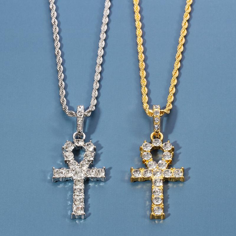 

Ankh Amulet Pendant Necklaces Egyptian Life Cross Symbol Necklace Rhinestones Crystal Jewelry Gifts for Women Men
