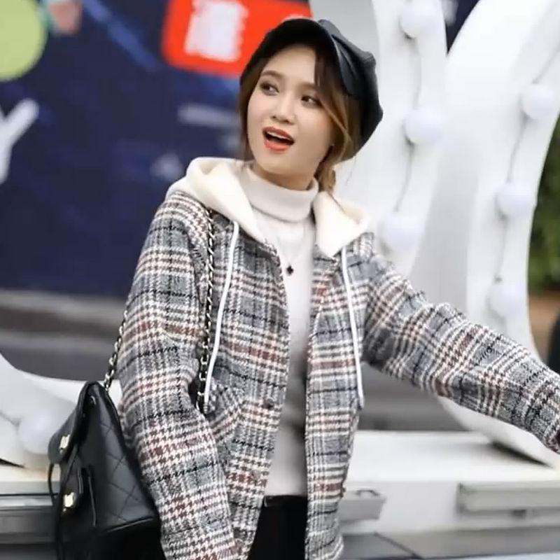 

Spring And Autumn Women Plaid Jacket New Fashion Hooded Coat, Gray