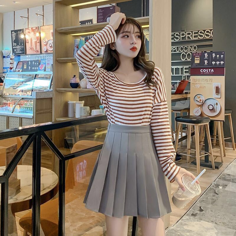

2021 New High A-line Women Plaid Summer Female Pleated Fashion Spring Ladies Girls Mini Skirts Slim Waist Tennis Skirt Dav7, Black skirt