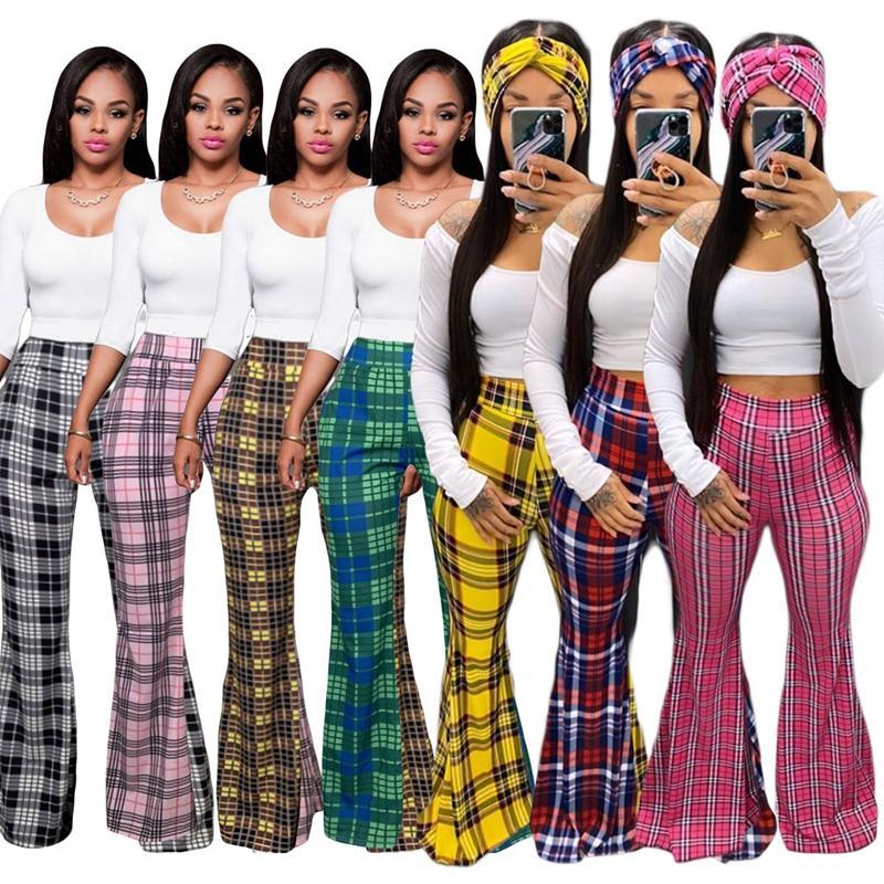 

TNNAOFF Sexy Knitted Plaid Print Flare Pans for Women Fall Fashion High Waisted Skinny Elastic Side Split Streetwear Trousers, Black pink