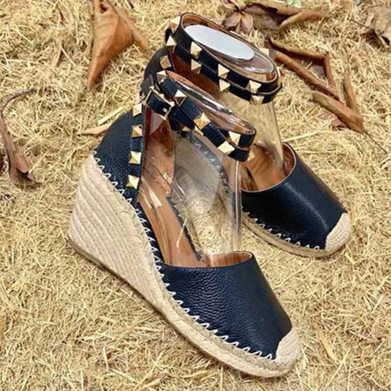 Robe chaussures femmes cuir espadrilles pompe haute plate-forme wegde corde semelle dames goujons romains wrap sandales de mulet d'automne automn