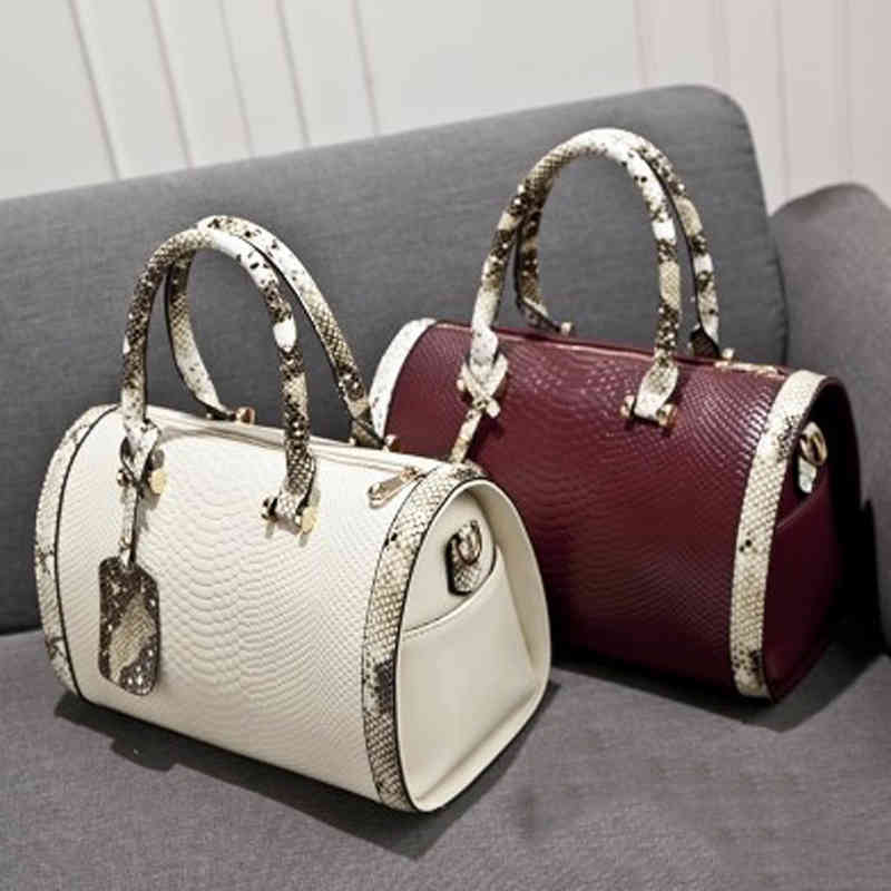 

Super Quality Snakeskin Leather Women Handbag Shoulder Boston Bag Tote Italian Bags Sac a Main Borse Candy Color Luxury Handbags, 100 pcs choose this