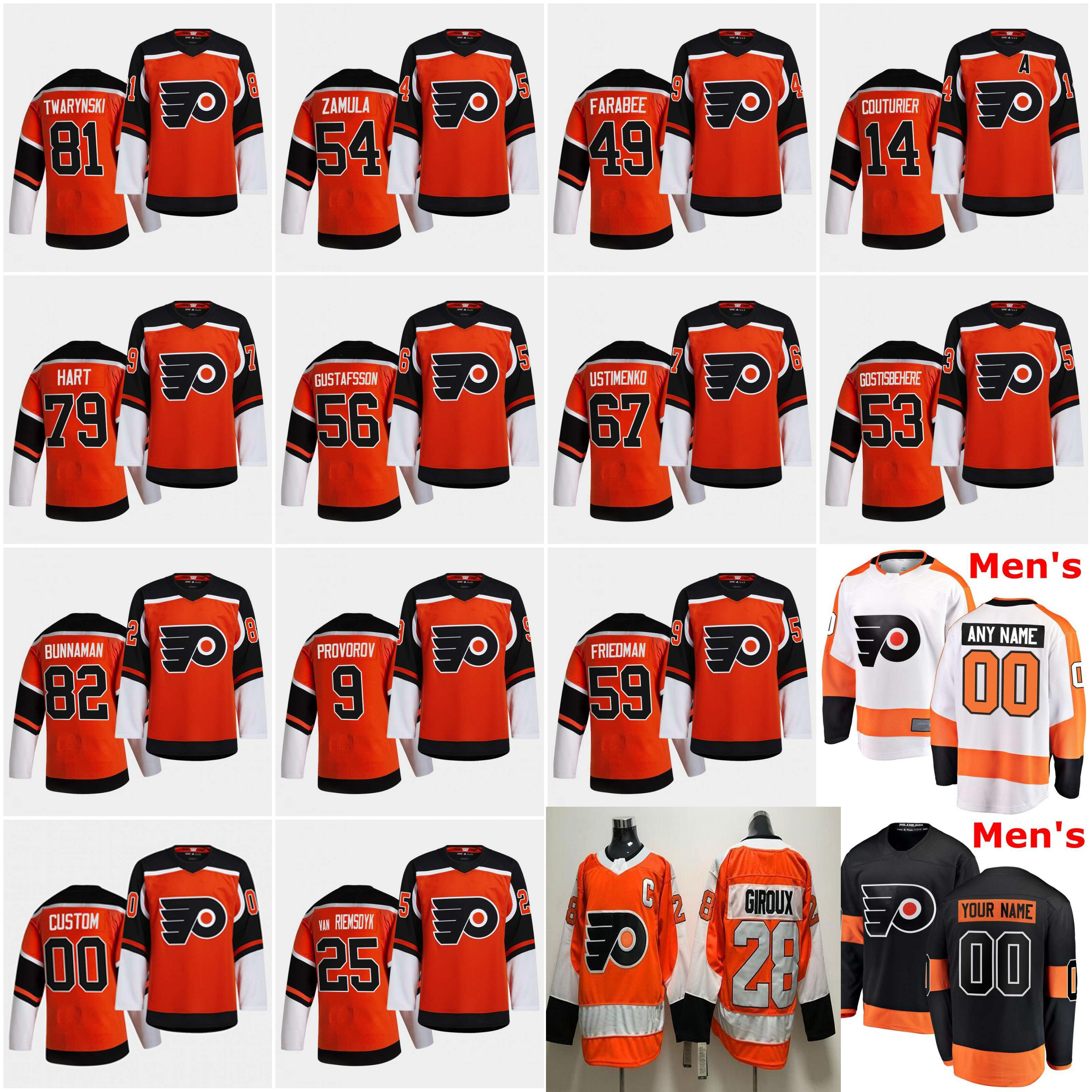 

Philadelphia Flyers 2021 Reverse Retro Jersey Carter Hart Fourth Oskar Lindblom Claude Giroux Sean Couturier Jakub Voracek Gostisbehere