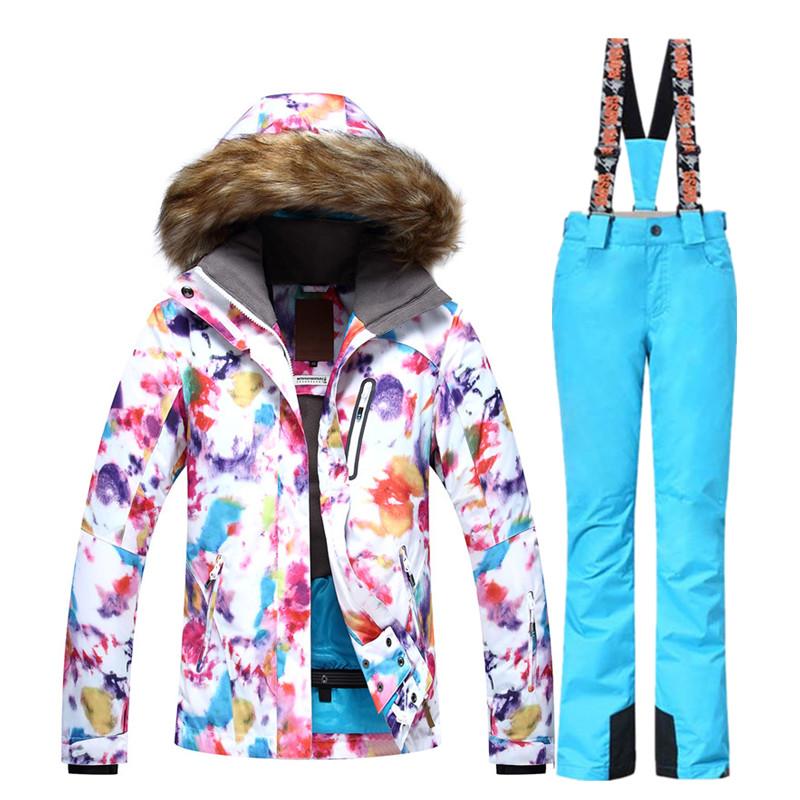 

GSOU SNOW Ski Suit Women Waterproof Ski Jacket Snowboard Pants Warm Breathable Snowboarding Suits Snow Mountain Skiing Suit Lady, 04