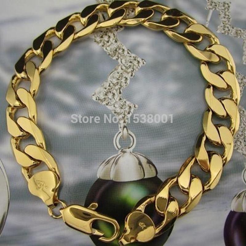 Mens Bracelet Wrist Chain Link 18k Yellow Gold Filled Solid Curb Bracelet Mens Jewelry Gift Classic Accessories 8.6 inches-image-603092755