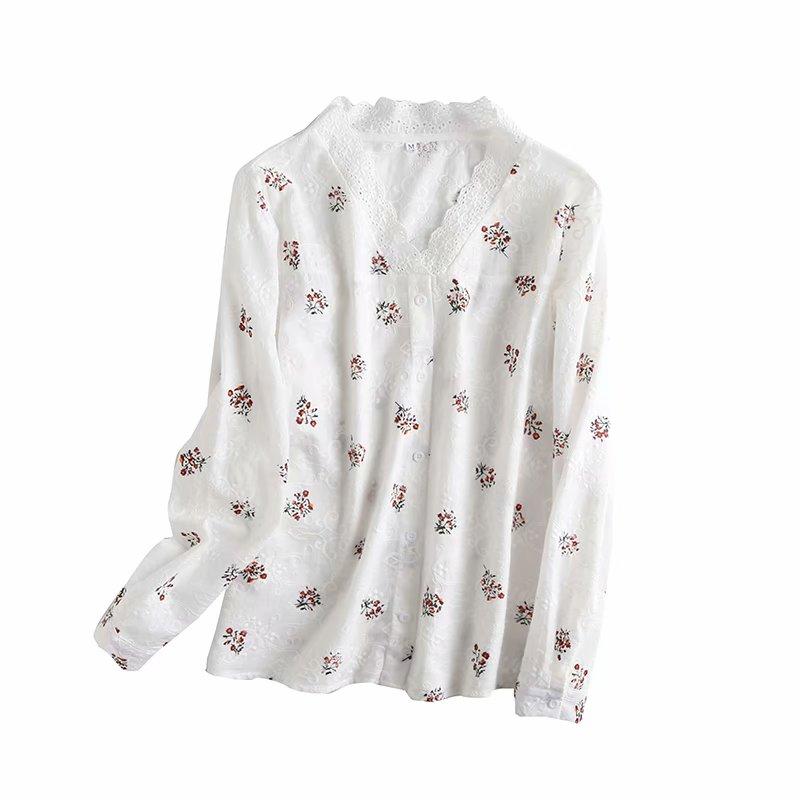 

embroidery white lace shirt blouse women long sleeve v neck floral blouse shirt vintage ladies white