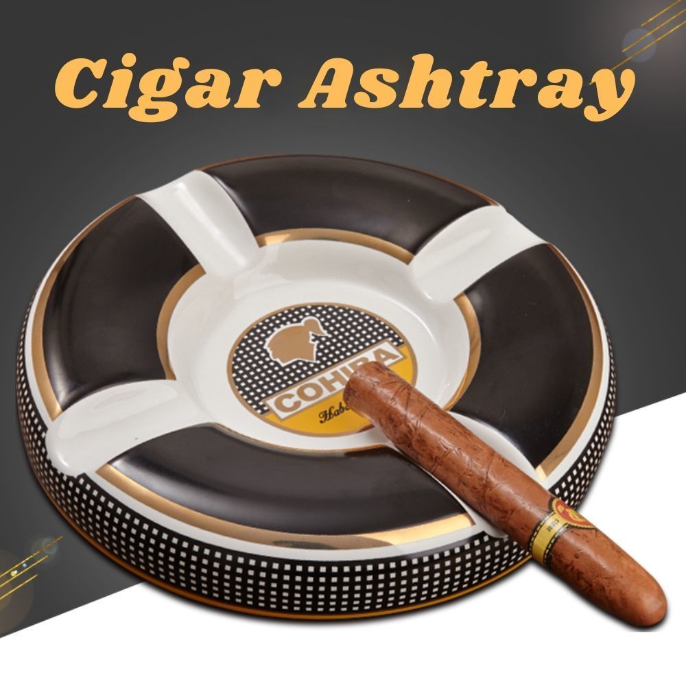 

Classic COHIBA Ceramic Cigar Ashtray High-definition Fashion 4 Holder Large Size 245*245*40mm Round Cigar Ashtray High Quality Y200324