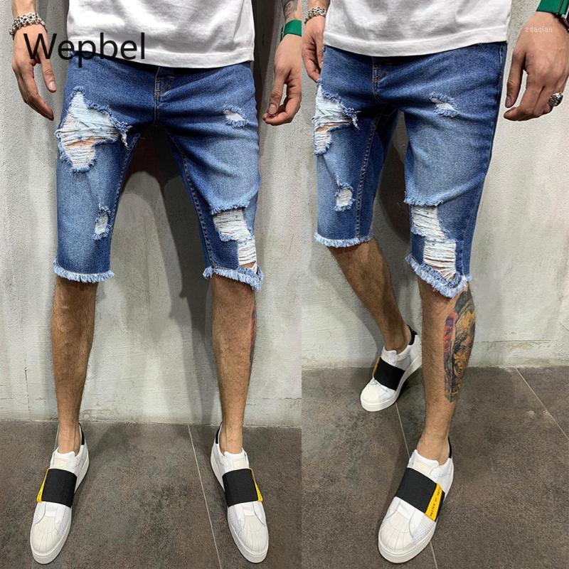 

WEPBEL Plus Size Ripped Denim Shorts Washed Ripped Jeans Shorts Fashion Mid Waist Denim Short Pants Casual Hole Jeans1, Light blue
