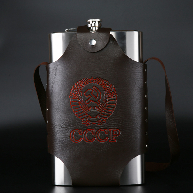 

Thick Stainless Steel Rectangle Hip Flask With Portable Handbag Outdoor Large Capacity 64oz Metal Wine Bottles Flat Water Kettle CFYL0169