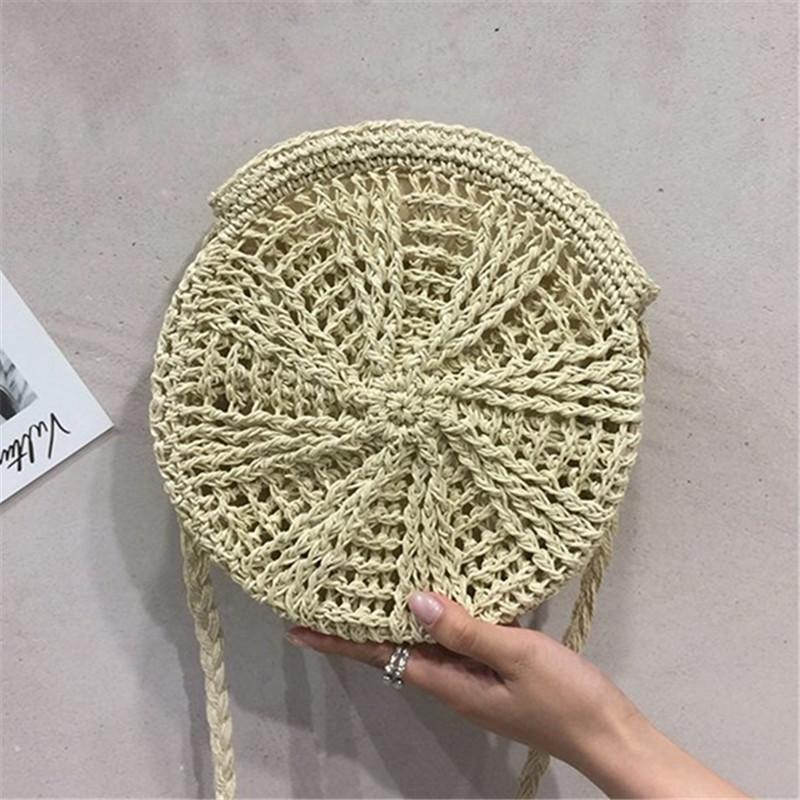 

Fashion Woven Bag Round Straw Shoulder Bag Small Beach HandBags Bohemia Summer Women Hollow Handmade Messenger Crossbody Bags, Brown