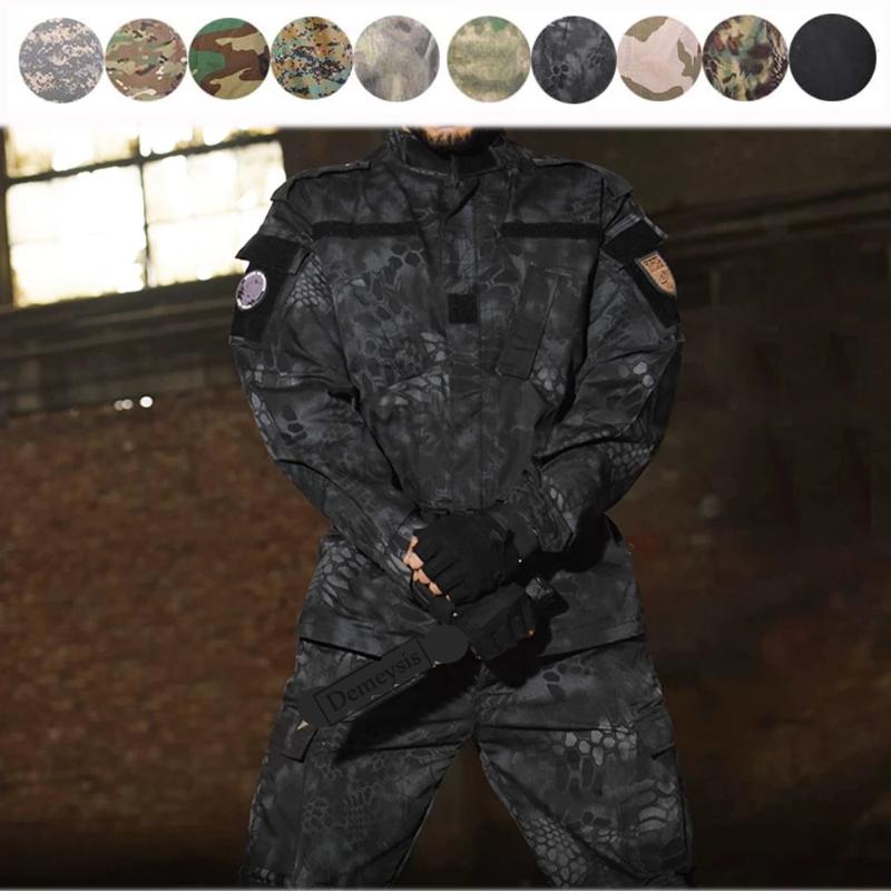 

Tactical Uniform Mens Militar Soldier Jacket + Pants Special Forces Set Outdoor Hunting Army Camouflage Clothes, Black
