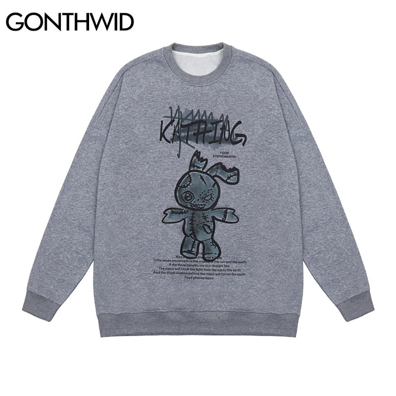 

Sweatshirts Streetwear Hip Hop Men Harajuku Fashion Casual Damaged Rabbit Print Street Pullover Hoodies Tops Outwear, Purple