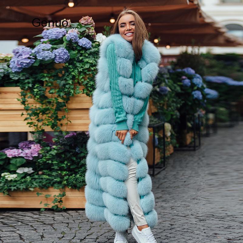 

10-section Luxury Faux Fur Winter Vest Jacket Sleeveless Thick Warm Horizontal Striped Long Style Fluffy Fake Fur Overcoat, Green