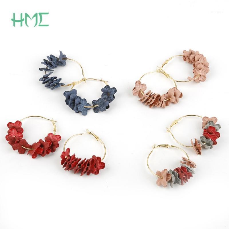 

Hoop & Huggie Trendy Fabric Flower Petal Blue Burgundy Pink Colorful Big Round Circle Elegant Earrings For Women Female Brincos1