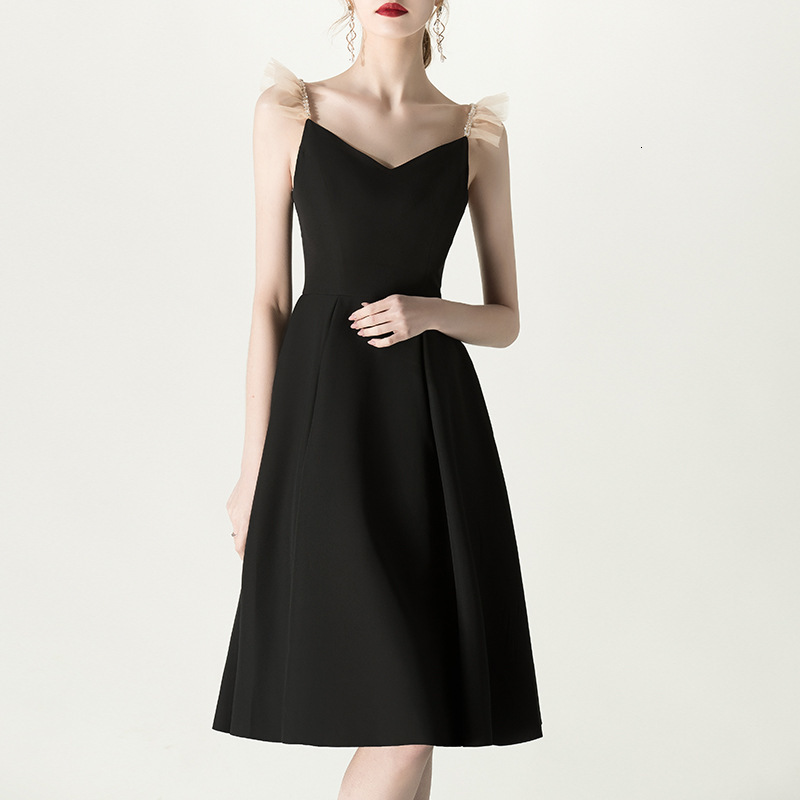 

2021 New Elegant Black V-neck Slim Sexy Party Knee Length Women Vestidos M8p5