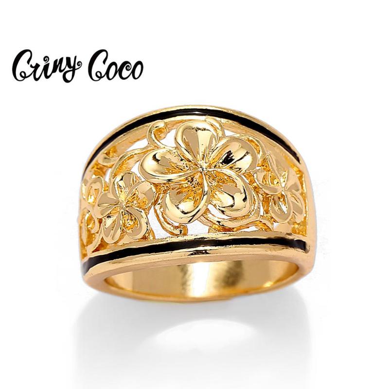 

Cring Coco 2021 Rings for Women Fashion Goldren Frangipani Flower Jewelry Classic Designer Ladies Hawaii Polynesian Ring Summer