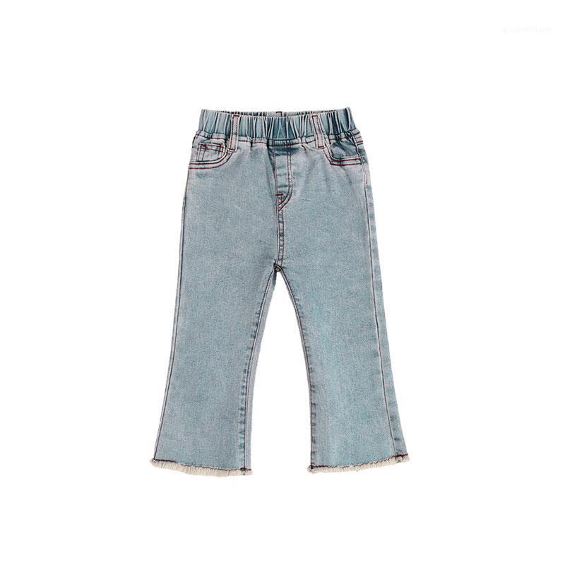 

2020 Spring Summer Autumn Kids Jeans Mid Waist Bell-bottomed Pants Fashion Cute Child Girl's Full Trousers 1-7Y Baby Clothes1, Blue pants