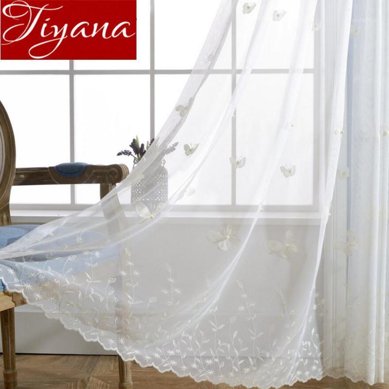 

White Curtains Butterfly Pearls Embroidered Voile Curtains Window Modern Living Room Net Tulle Sheer Rideaux T&224 #301