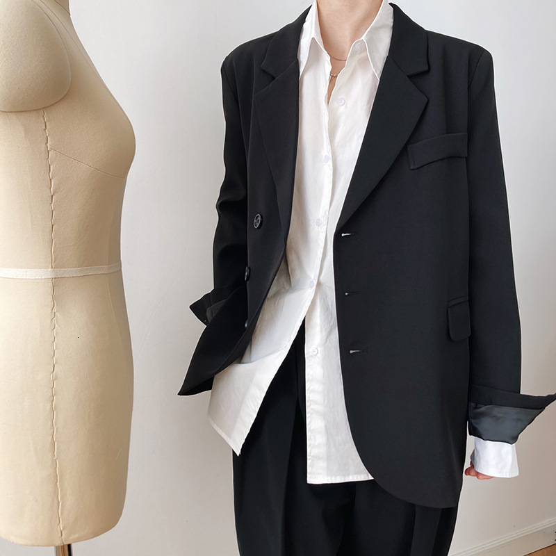 

2021 New Arrival Spring Blazer Turn Down Collar Vintage Ladies Coat Casaco Feminino Tops for Women Blazers Anly, Black