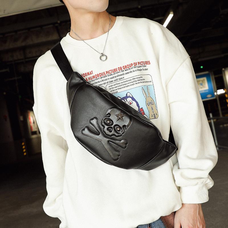 

Fashion Unisex Women Waist Pack Punk Style Waist Bag Pu Leather Fanny Pack Bag Skull Chest Black Phone Pouch Men's