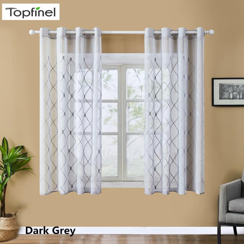 

Topfinel Geometric Sheer Curtains Modern Short Window Curtains Drape for Kitchen Living Room Bedroom Tulle Voile Cafe, White