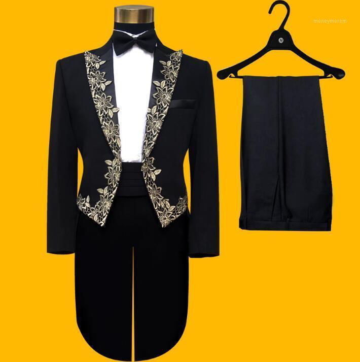 

Embroidered magic formal dress latest coat pant designs suit men terno masculino trouser marriage wedding tuxedo suits for men's1, Black
