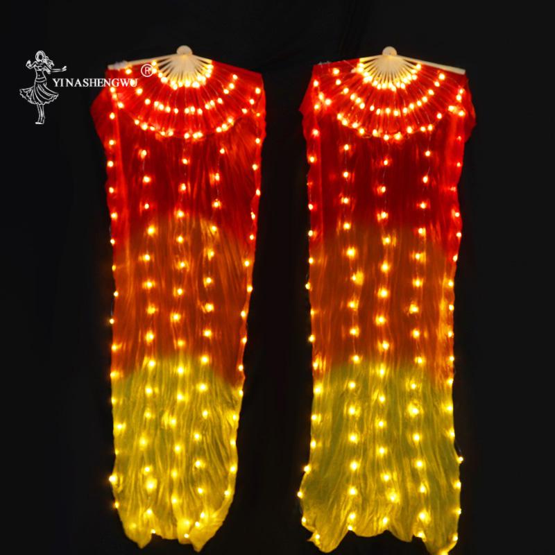 

LED Fan 3 Color Bone More Led Belly Dance Performance Silk Fans Shining Rainbow Dance Fans 1 pc / 1 pair with Batteries, 1pc right hand-more