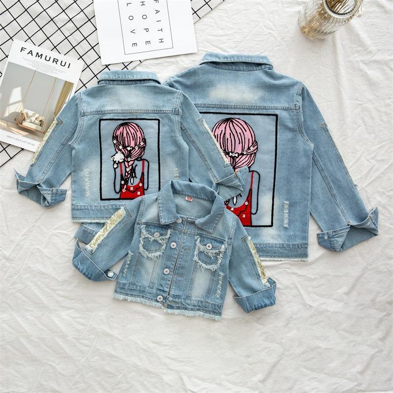 

Jackets Winter Jean Jacket For Girls Cartoon Coat Long Sleeve Jeans Baby Girl Clothes Outerwear Top Autumn Children Clothing1, Sky blue