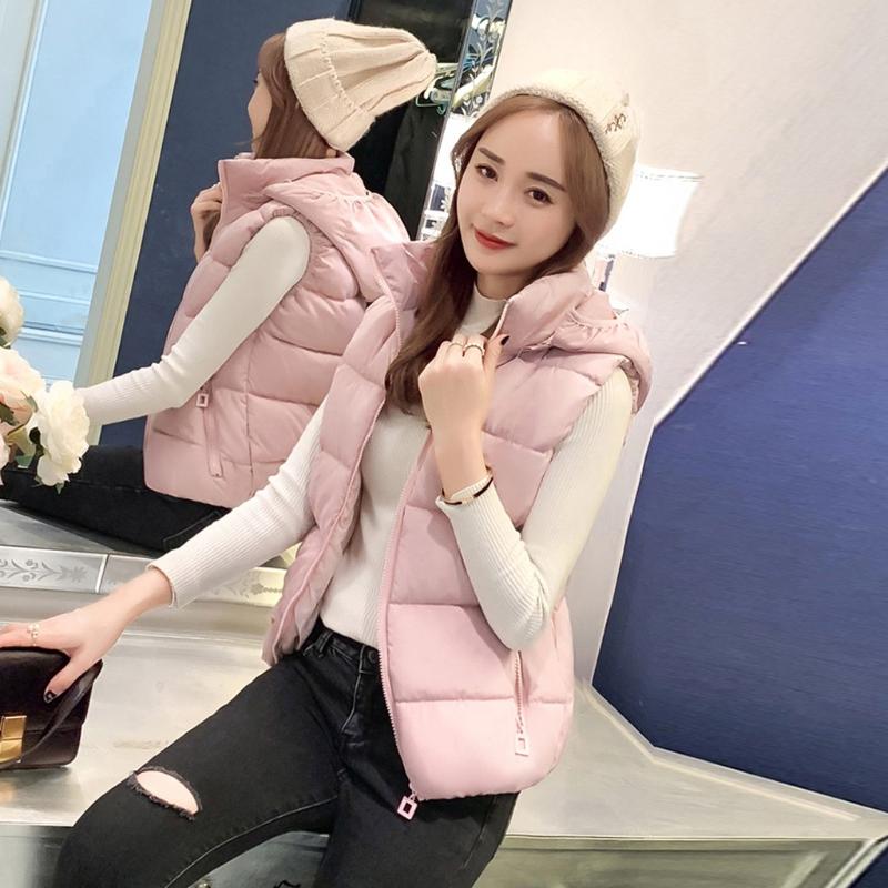 

Fashion Women Warm Solid Hooded Vest Cotton Short Jacket Coat Vest abrigos mujer invierno 2020 W823, Black