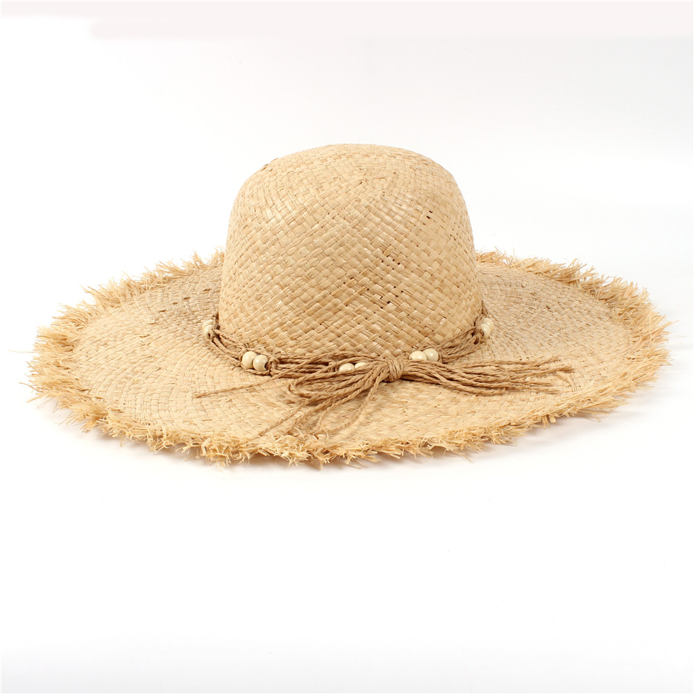 

11CM Wide Brim Raffia Summer Women Lady Beach Sun Hat For Elegant Lady Tassel Dome Seaside Trave Bucket Sun-shading Sunbonnet, Straw