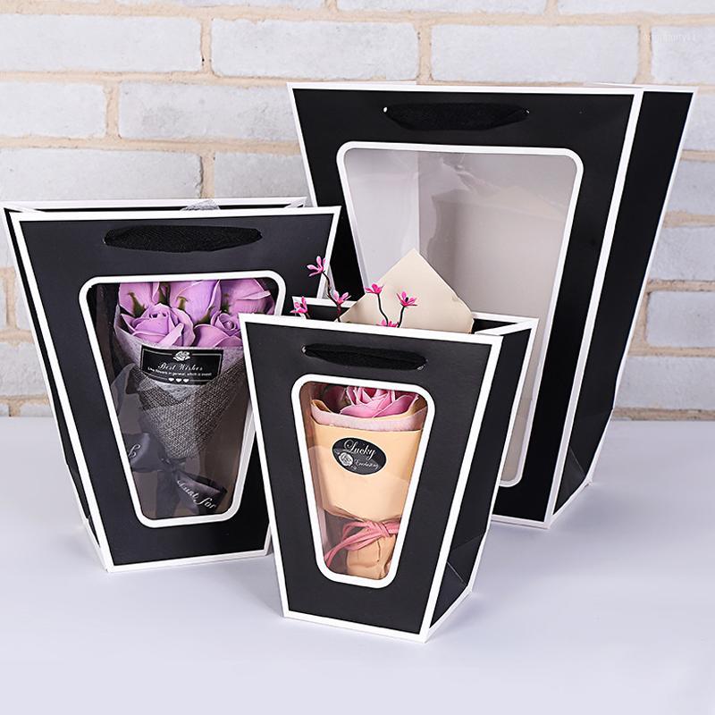 

Kraft Paper Bags Flower Box with Handle Waterproof Bouquet Florist Gift Packing Box Valentine's Day Rose Boxes Party Decoration1