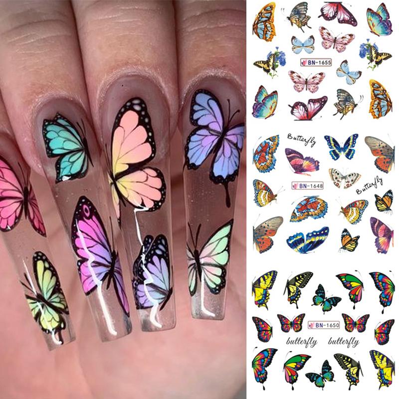 

12/30sheets Butterfly Water Decals Nail Sticker Flower Leaves Nail Art Transfer Stickers Slider Tip Manicuring Art Decoration, Bn1537-1549
