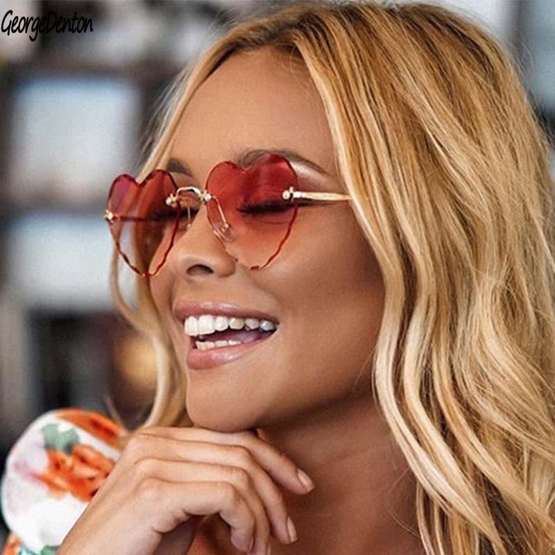 

Love Heart Sunglasses Women Brand Designer New Fashion Cute Sexy Retro Cat Eye Sun Glasses Frameless Cut Side Two-tone