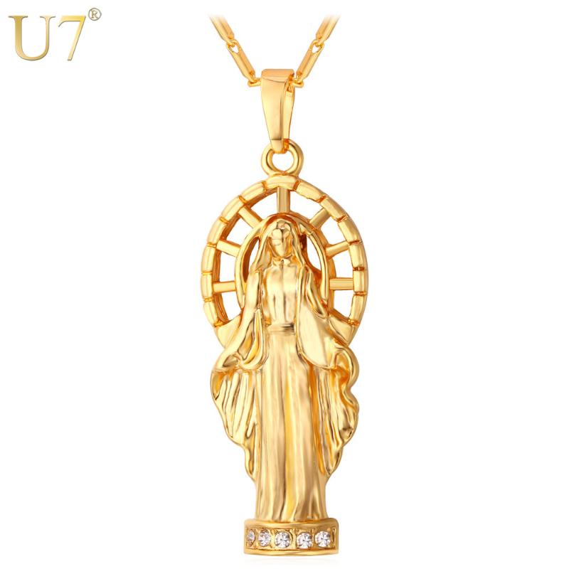 14k creux de Notre Dame de Guadalupe Medal Charm Nouveau religieux pendentif or jaune