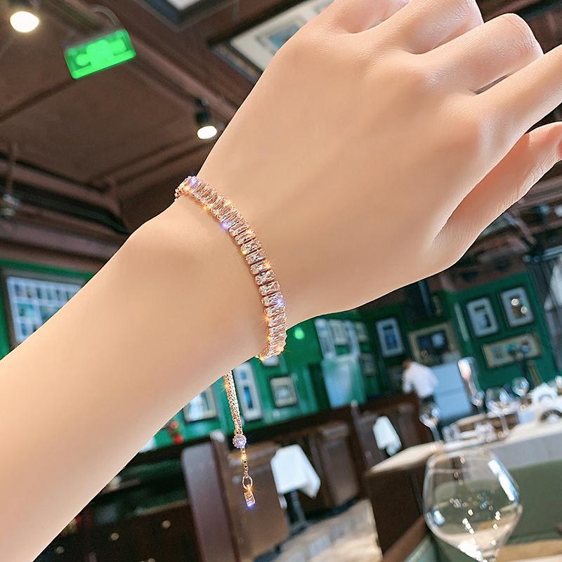 

FYUAN Fashion Geometric Zircon Bracelet For Women 2020 Shiny Rose Gold Chain Crystal Bracelets & Bangles Jewelry Party Gifts
