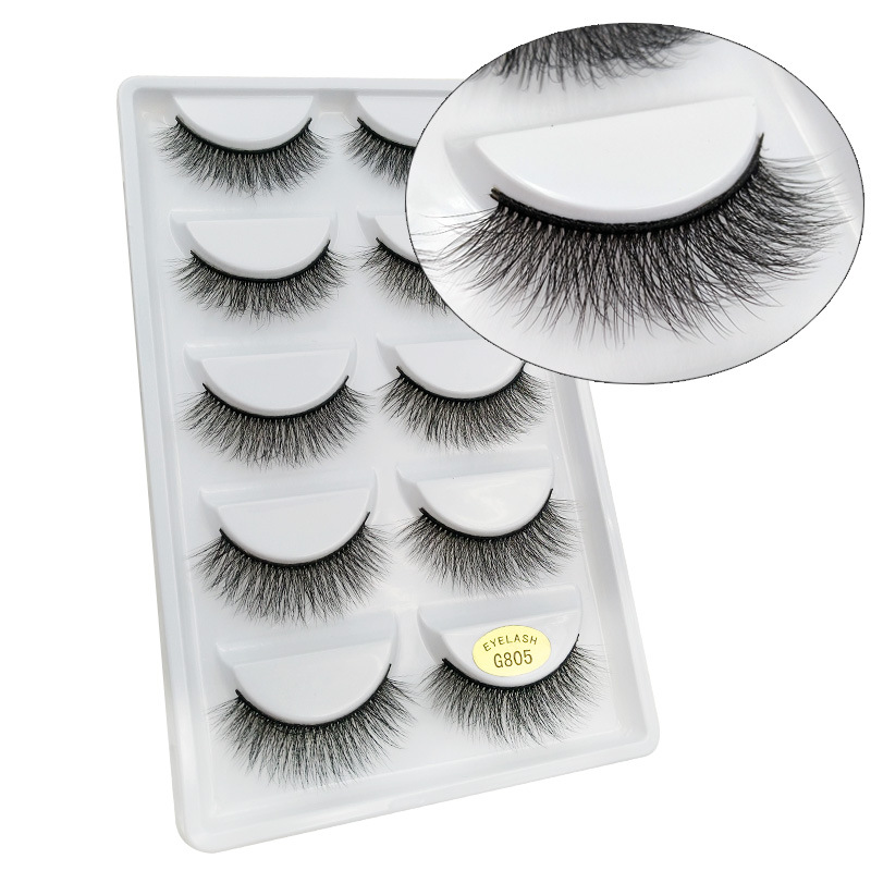 

5pairs Faux Fiber False Eyelashes Synthetic Fake Lashes 3d Silk Eyelashes G805