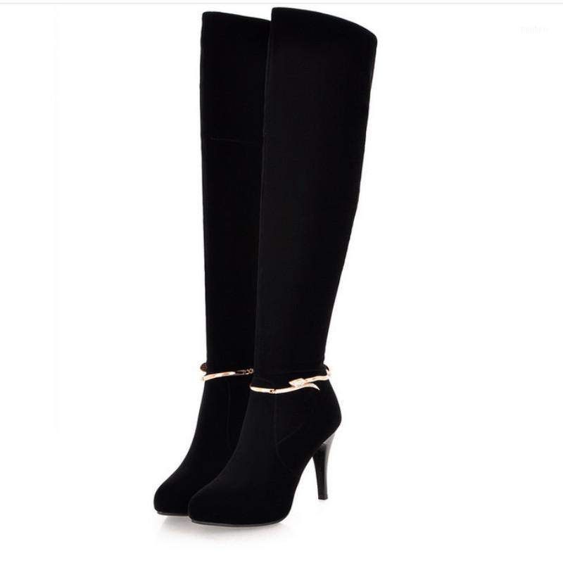

Fanyuan Boots Women Knee High Boots Fashion Flock Thin High Heel Pointed Toe Zipper Plush Keep Warmming Women Size 34-391, Black