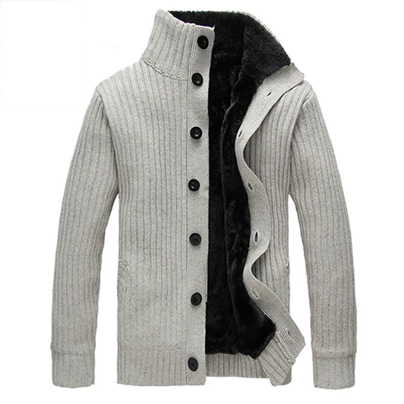 

Men's Fleece Cardigan Solid Color High Quality Men Sweater Button Homme Cardigan Fashion Outwear Coats, Black1