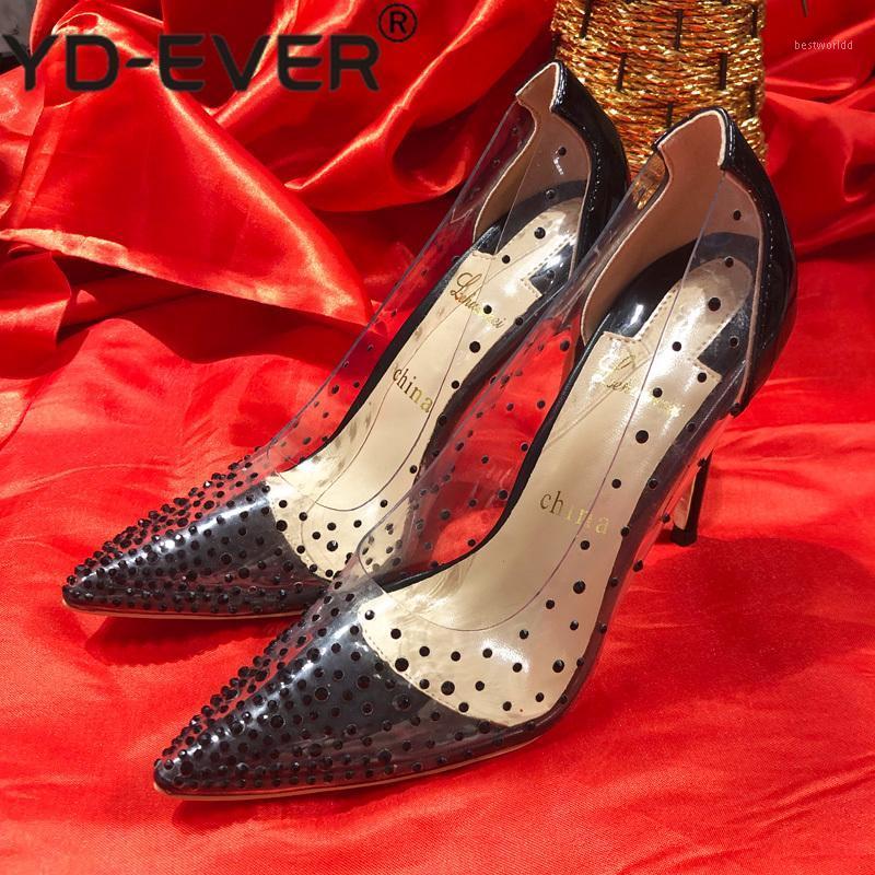 

free shipping sexy lady clear pvc crystal strass point toe high heels pumps bride wedding shoes 10cm1, Black