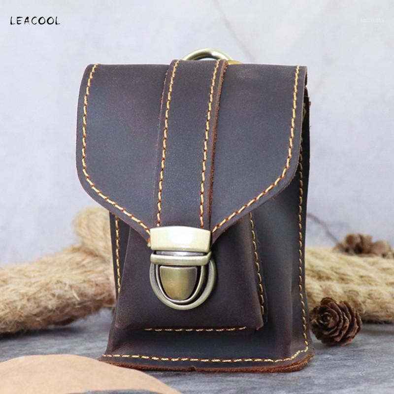 

LEACOOL Genuine Leather Waist Bag For Men Belt Pack Belt Cigarette Case Leather Hook Bum Bag Outdoor Fanny Waist Phone Pouch1, Sky blue