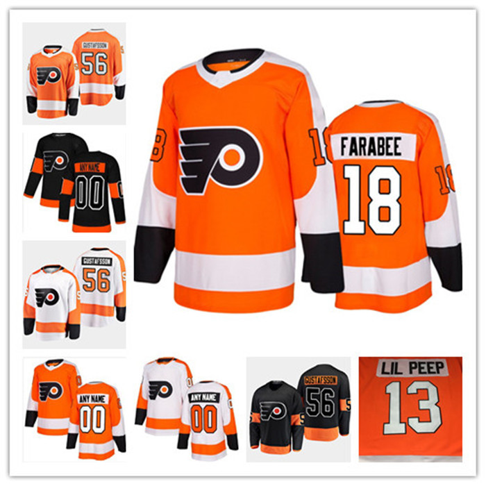 

Philadelphia Flyers Hockey 18 Joel Farabee Erik Gustafsson 13 Lil Peep Fashion Star Lindblom Claude Giroux Lindros Hart Jakub Voracek Jersey, White