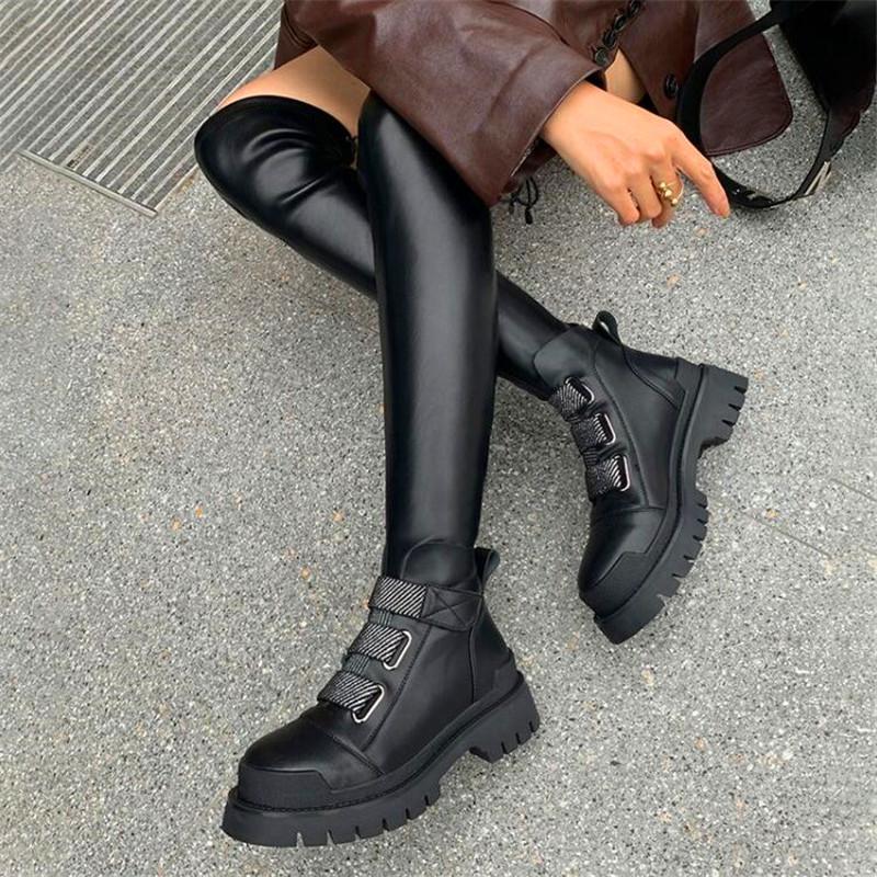 

Thin women's elastic boots increase thick-soled high-heel boots winter women's round toe casual, Black