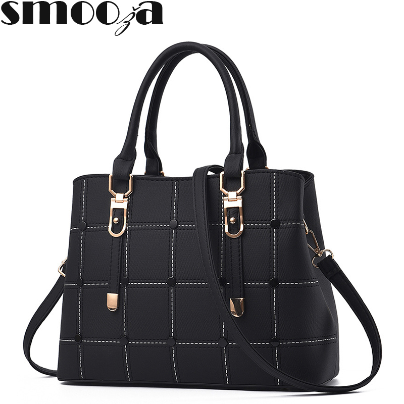 

HBP SMOOZA PU Leather Large Capacity Woman Handbag Grid Shoulder Bag Fashion Casual Luxury Designer Crossbody, Black
