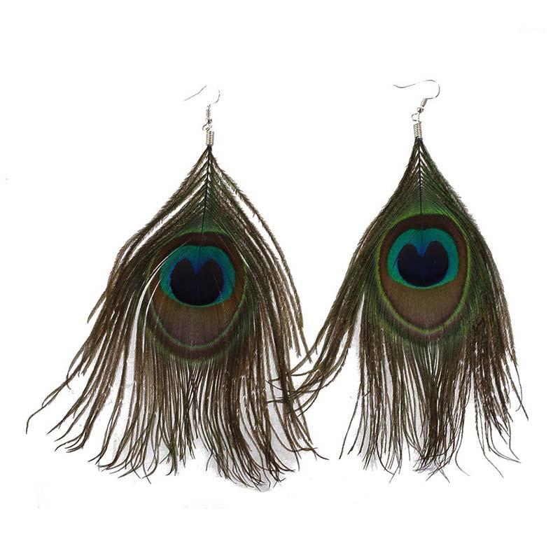 

1 Pair Peacock Multicolor Feather Fashion Dangle Earrings1, As shown